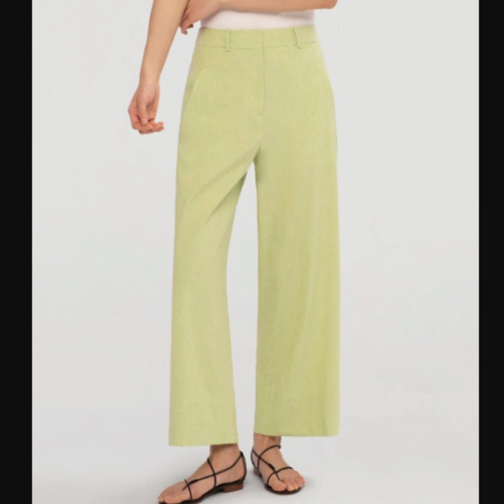 Argent Cropped Straight Leg Trouser in Stretch Linen | Lime
